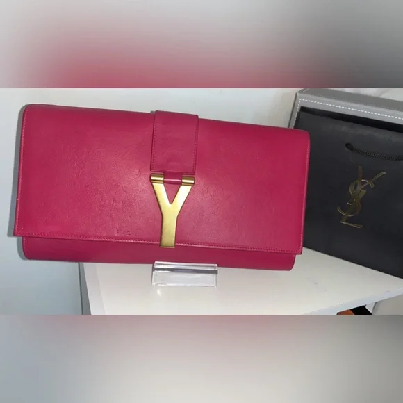 Yves Saint Laurent Pink Clutch with Gold Accents - Picture 7 of 9